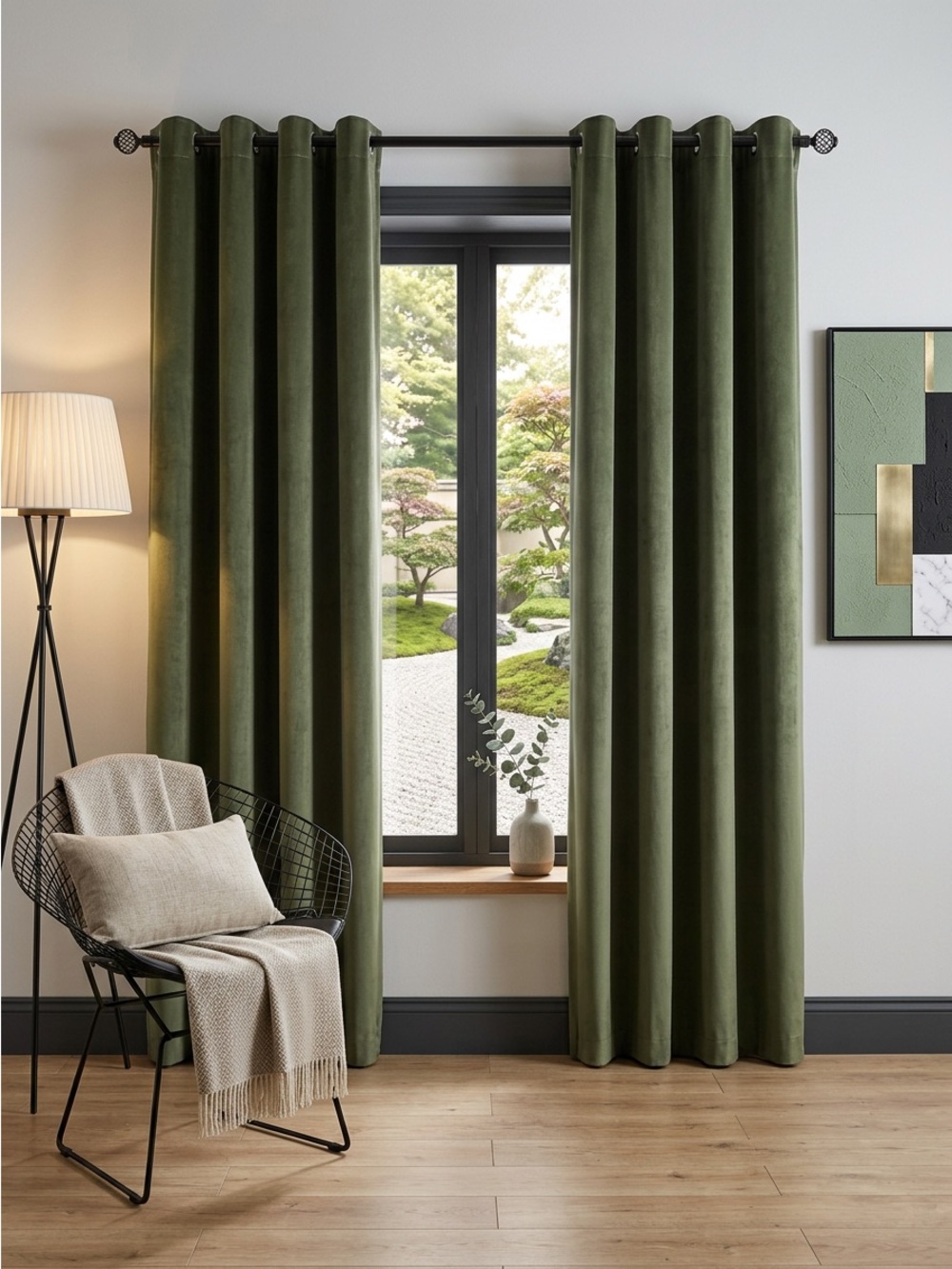 MIULEE Velvet Curtains Olive Green Room Darkening Drapes 52 x 84 Inch Set of 2